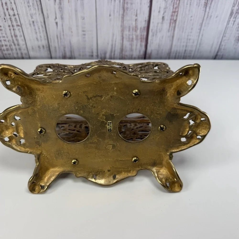 Vtg large ornate Victorian style brass double napkin/letter holder 70s 80s